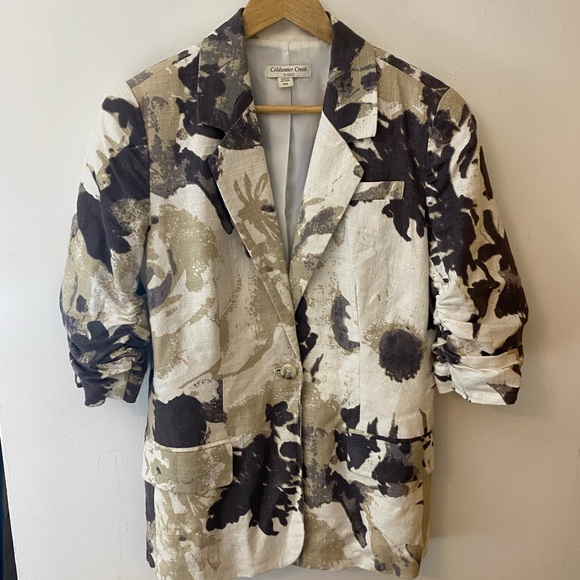 Coldwater Creek Linen Blend Shirred Sleeve Blazer - Picture 8 of 11